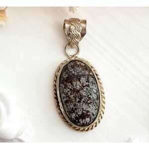 Jasper Gemstone Oval Shaped Sterling Silver Southwest Style 925 Vintage Pendant